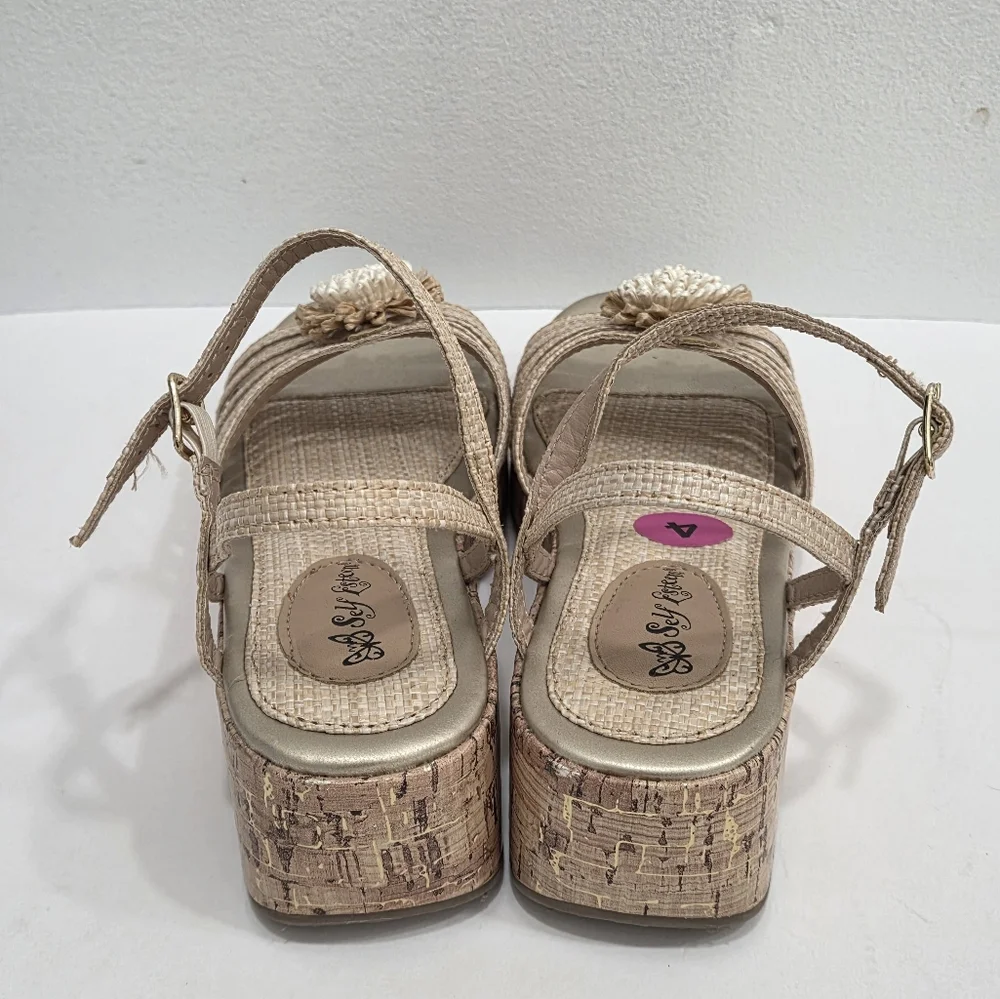 Self Esteem Beige Braided wedges Sandals Sz 4 Big Girls